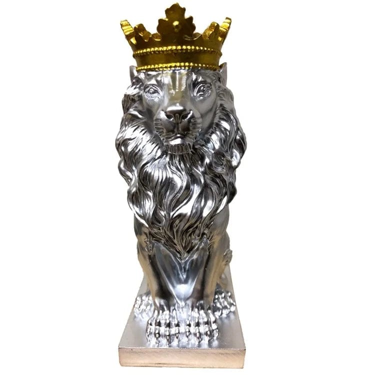 Sliver Gold Crown / 18x10cm Resin Lion Statue Crown Lions Sculpture Animal Figurine Abstract Decoration Home Decor Nordic Model Decor Table Ornaments