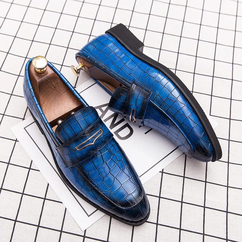 Spring Italian high-quality Blue Leather Shoes for Men men leather shoes Wedding Dress Shoes Patent mens loafers Big size:38-48