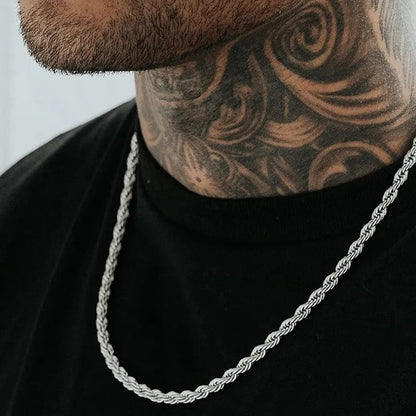 Stainless Steel Minimalist Twist Rope Chain Necklace for Men - Available in Gold and Silver Colours, 2 to 5mm Options