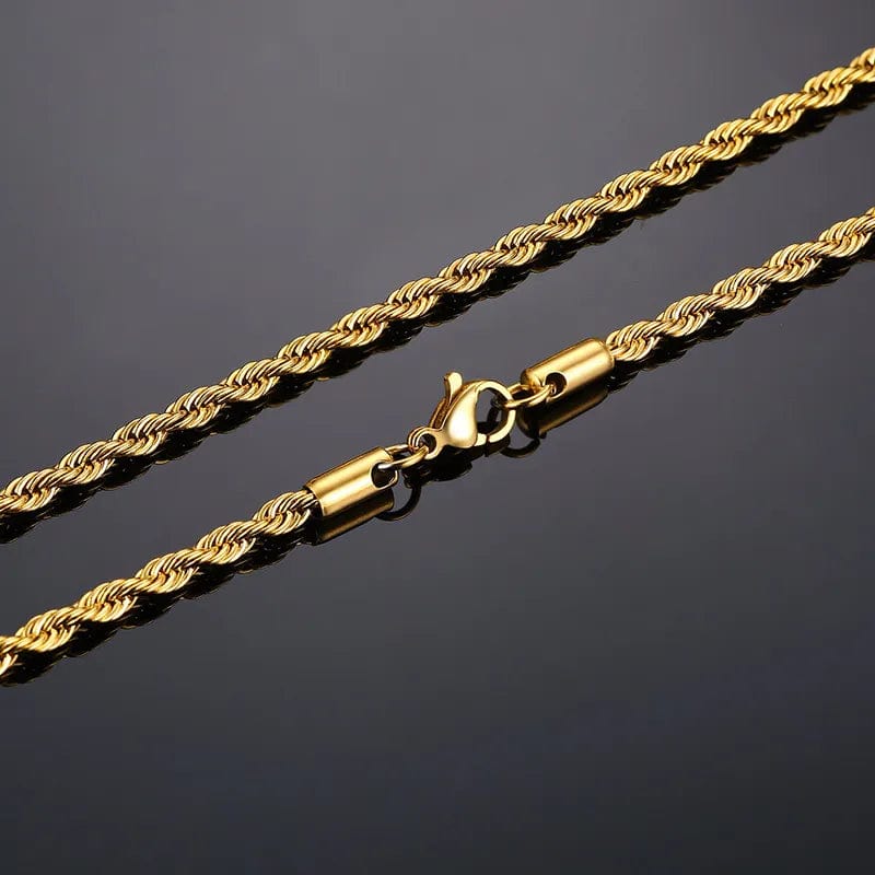 Stainless Steel Minimalist Twist Rope Chain Necklace for Men - Available in Gold and Silver Colours, 2 to 5mm Options