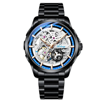 Steel Black Blue AILANG  Skeleton Mechanical Watch Stainless Steel Waterproof Mens Watches Top Brand Luxury Sport Male Automatic Wrist Watches
