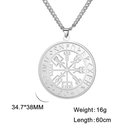 Steel Color A Vintage Nordic Rune Necklaces for Men - Stainless Steel Viking Pendant Amulet Talisman