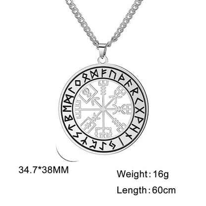 Steel Color B Vintage Nordic Rune Necklaces for Men - Stainless Steel Viking Pendant Amulet Talisman