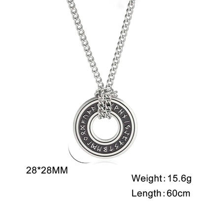 Steel Color Vintage Nordic Rune Necklaces for Men - Stainless Steel Viking Pendant Amulet Talisman