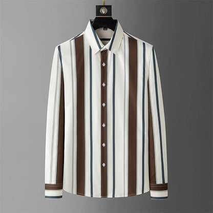 striped / M Autumn Winter Waffle Striped Shirt Men Clothing Long Sleeve Slim Casual Formal Dress Shirts Streetwear Social Party Shirt M-5XL