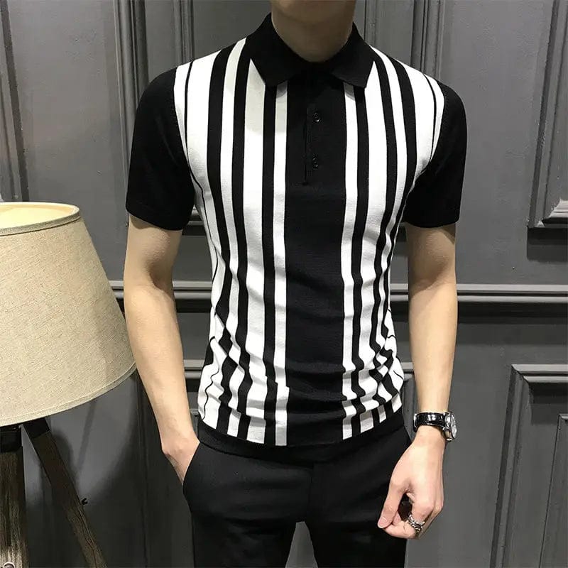 Summer New Youth Trend Men Striped Polo Shirt Short Sleeve Business Casual Lapel Korean Streetwear Fashion Slim Versatile Tops