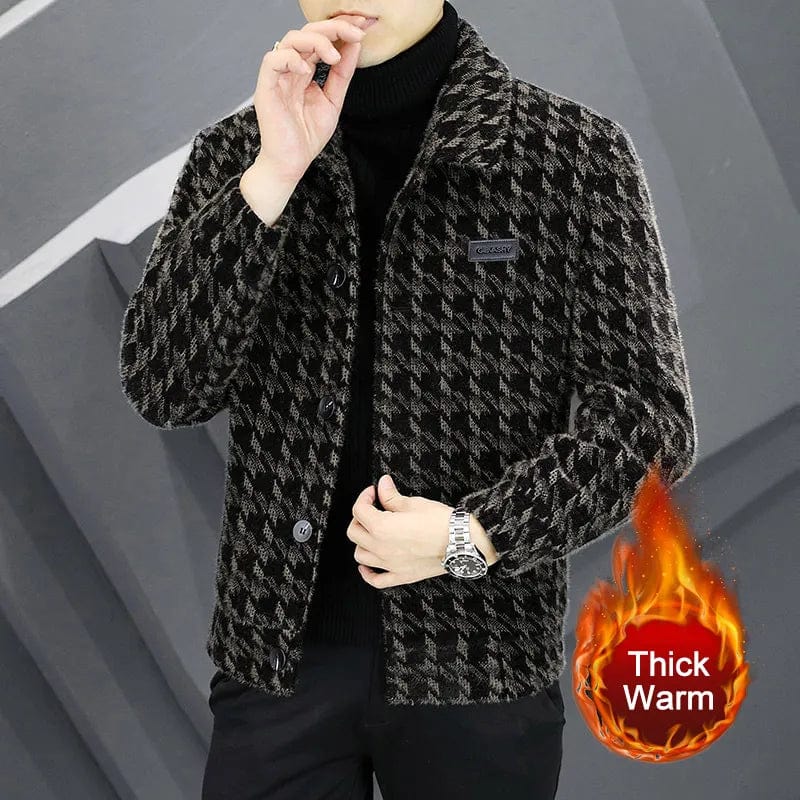 Top Quality Steetwear Lapel Plaid Print Jacket Ropa De Hombre   Winter Men Wool Trench Coat Contrasting Colors Lattice Jacket