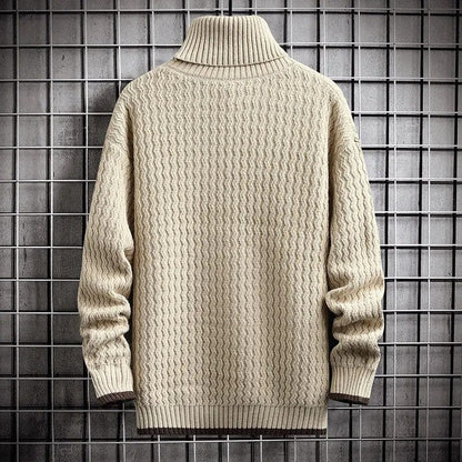 Trendy Ripple Sweater - Elevate Your Style: Men's Winter Turtleneck O-Neck Thick Trend Bottoming Sweater Solid Colour Casual Warm Jumper Pullovers