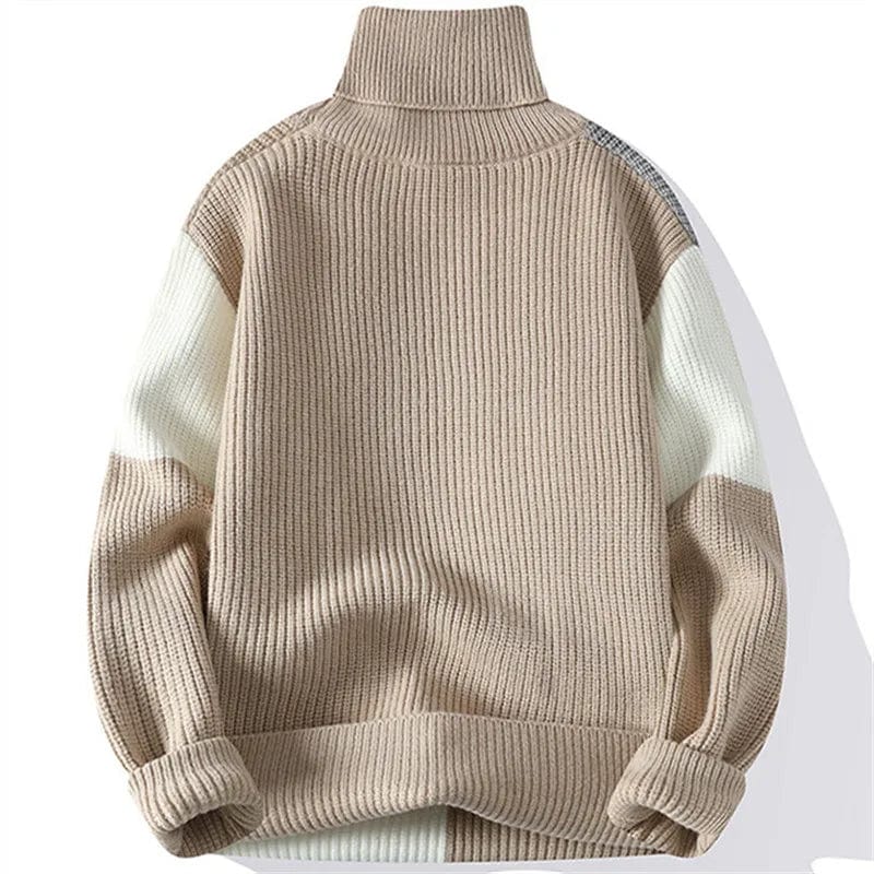 Autumn Winter Fashion Turtleneck Sweaters Men Patchwork Knitted Pullovers Mens Warm Casual Knit Turtleneck Pullover Sweater Man
