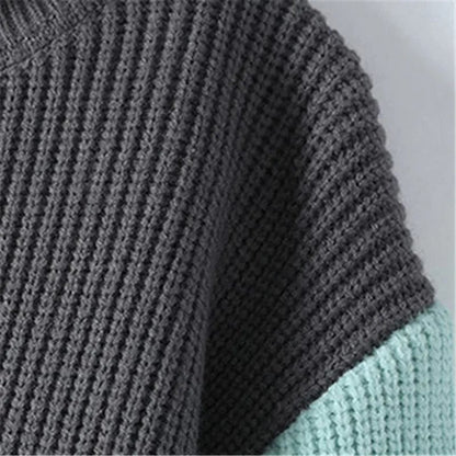 Turtleneck Patchwork Sweater: Knitted Men's Pullover Warm Casual Knit