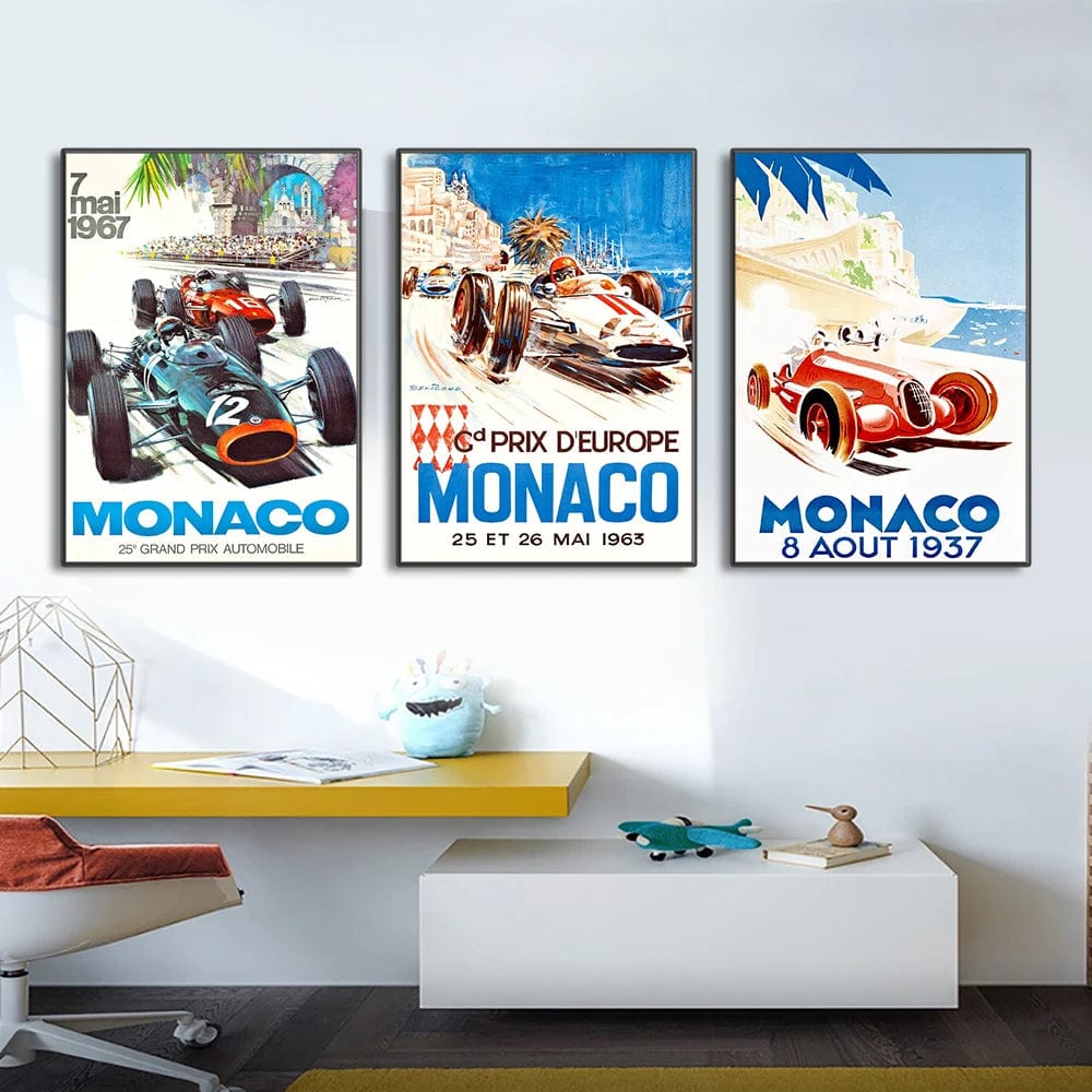 Vintage Car Racing Monaco Formula One Grand Prix F1 Race Canvas Painting Art Prints