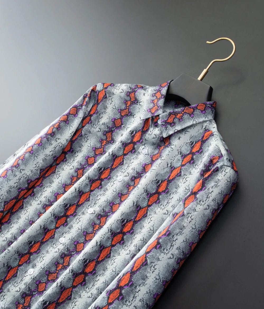 Vintage Striped Men's Shirt - Snakeskin Pattern Long Sleeve Smart Casual Shirt Slim Fit