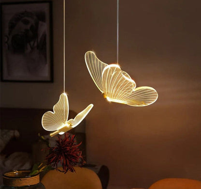 Warm White Nordic Golden Butterfly LED Pendant Lights: Elegant Chandelier Lighting for Living Room or Bedroom