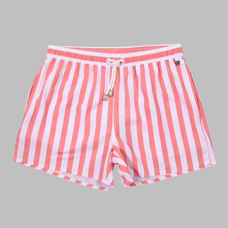 Watermelon Red / 38-40 Waist Men's Striped Beach Vacation Shorts: Lined Swim Trunks for Hot Springs