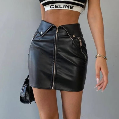 WhereMery Y2K Multi Zipper PU Leather Skirt Sexy High-waist Bodycon Women Hip Skirts 2023 Summer Grunge Streetwear Mini Dresses