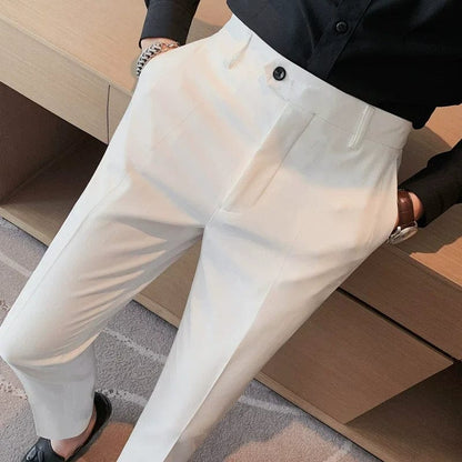 White / 32 / CHINA 2023 Autumn New Solid Straight Casual Pant High Quality Fashion Simplicity Men Suit Pants Formal Business Office Social Trousers