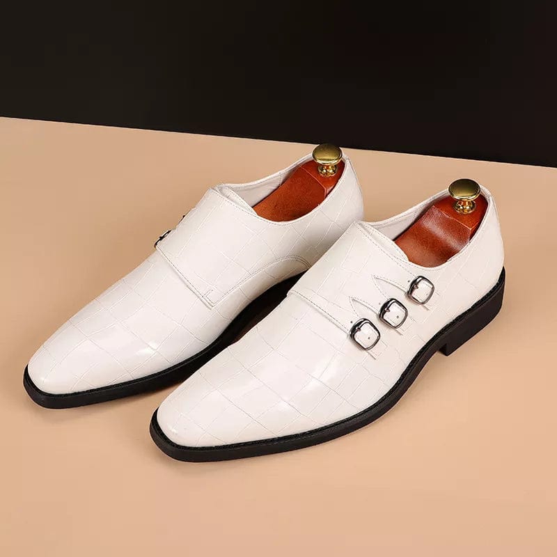 WHITE / 37 / CHINA Men's Casual Business Leather Shoes Mens Buckle Square Toe Dress Office Flats Men Fashion Wedding Party Oxfords EU Size 37-48