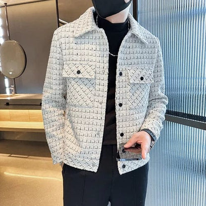 WHITE / Asia M(165cm-50kg) Plaid Pattern Jacket Coat Lapel Slim Casual Mens Coats Fashion Slim Fit Man Jackets Spring Male Jacket Jaqueta Motoqueiro 3XL-M