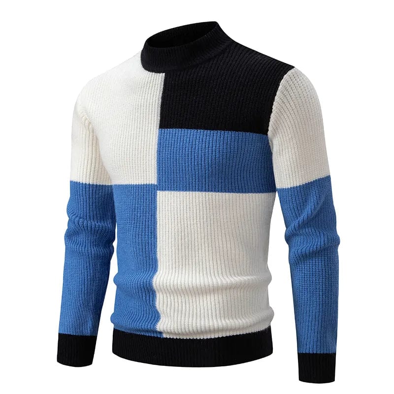 White Blue / M Men’s Mock Neck Pullovers Youthful Vitality Fashion Patchwork Knitted Sweater Men Slim Casual Pullover Autumn Wintr Knitwear Man