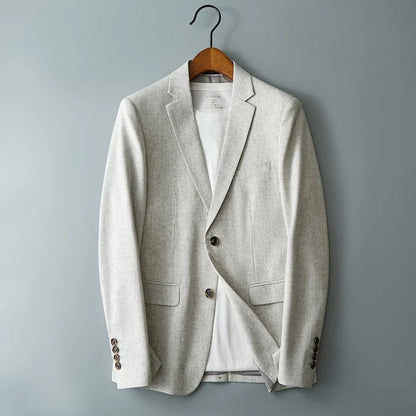White gray / M 2024- New Men's Slim-fit Fashion Gentleman British Style Hosts High-end Middle-aged Business Casual Linen Blazer Suit Jacket