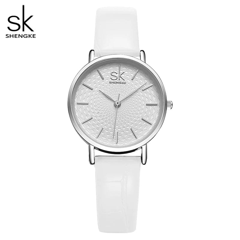 White Leather Women's Luxury Super Slim Sliver Mesh Stainless Steel Watches