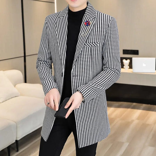 WHITE / M 2022 Autumn Winter Wool Blends Jacket Men Long Casual Business Trench Coat Streetwear Overcoat Social Windbreaker Men Clothing