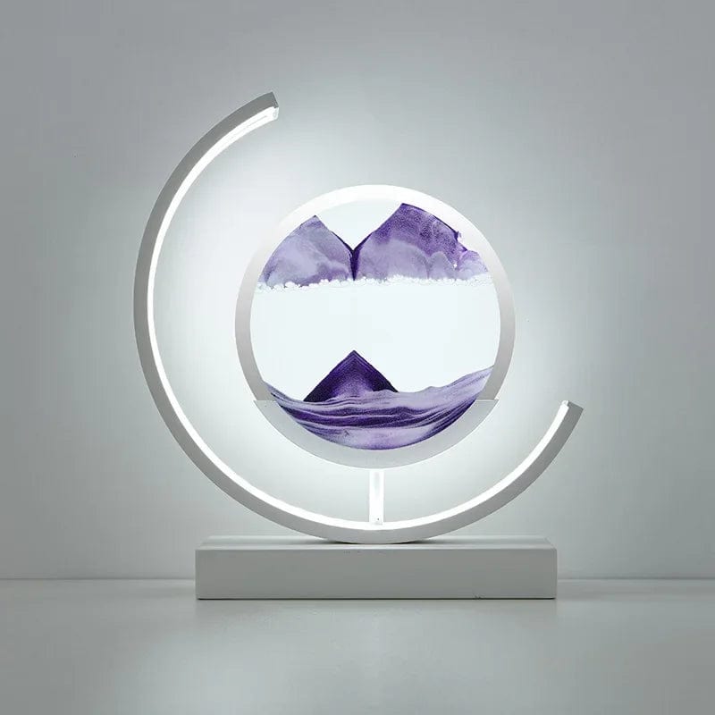 White Moon-Purple / Remote control LED quicksand painting hourglass art unique decorative sand painting night light bedroom decoration glass hourglass table lamp