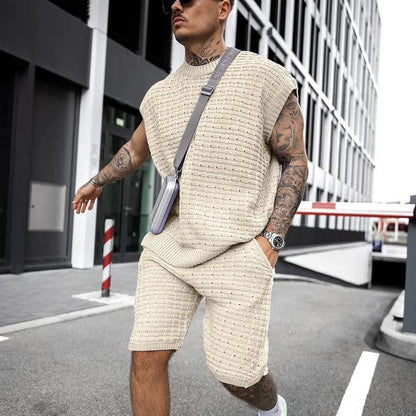 White / XS Casually Stylish: Men's Sleeveless Tops and Shorts Two-Piece Casual Set - Solid Streetwear Tracksuit Ensemble