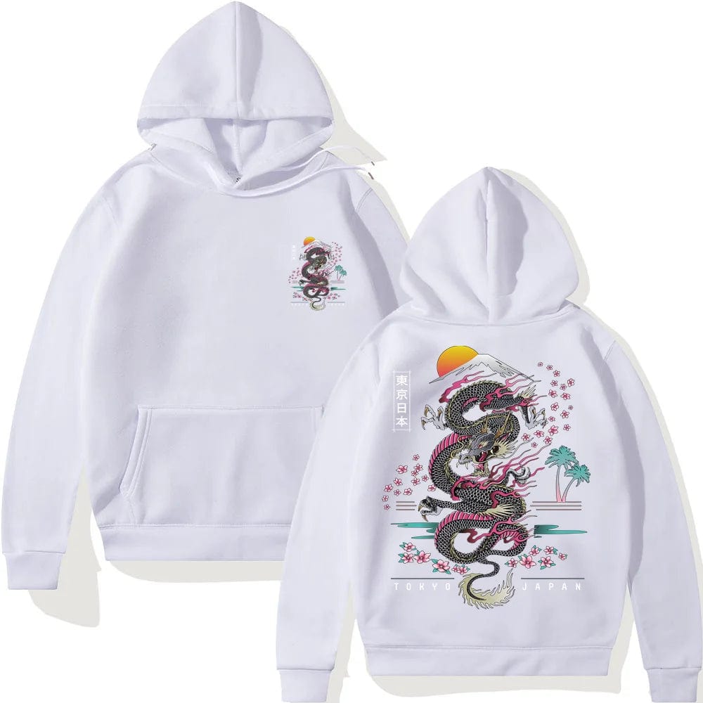 White / XS Japanese Dragon Anime Hoodie Casual Oversized Loose Hip Hop Harajuku Pullover Streetwear Hoody