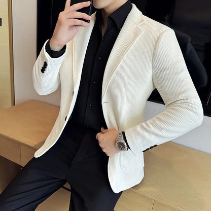 White / XS Men's Slim Fit Chenille Velvet Blazer – Autumn Winter Business Suit Jacket for Weddings, Banquets, and Parties