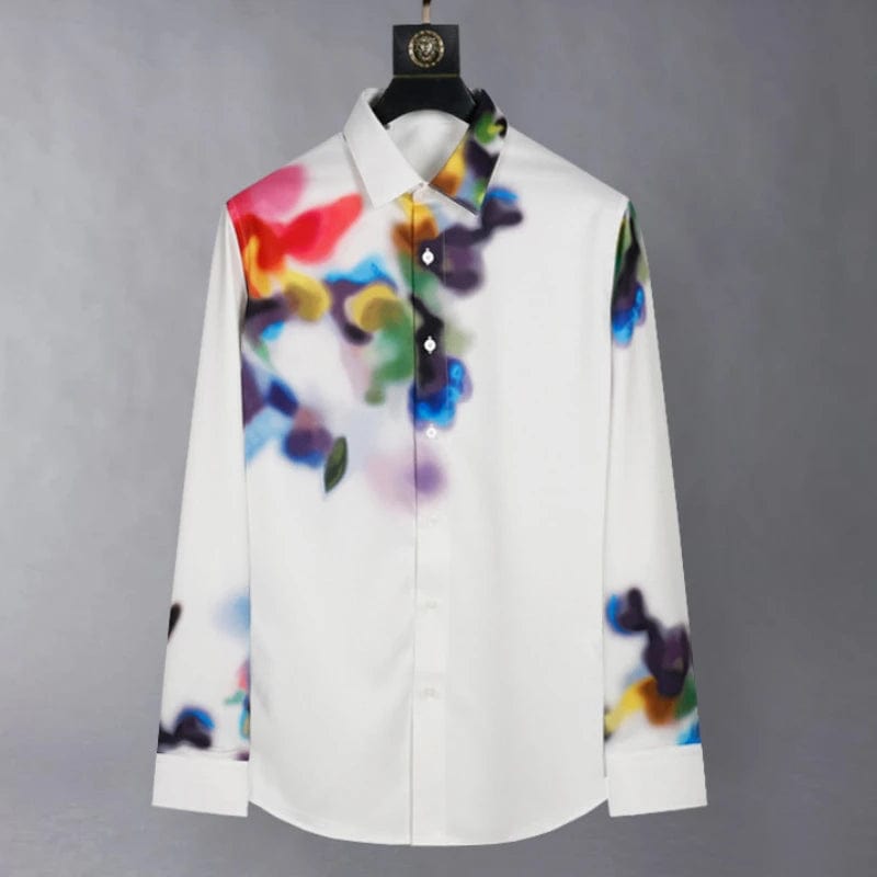 White / XS Men's Summer Halo Dye Long Sleeve Shirt: Slim Fit, Casual, Fashionable for Business, Social, Party, and Tuxedo Wear