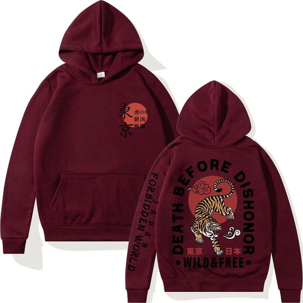 Wine Red / M nime Tiger Tokyo Revengers Printed Hoodies Hip Hop Sweatshirts Harajuku Long Sleeve Pullover Loose Print Streetwear for Unisex