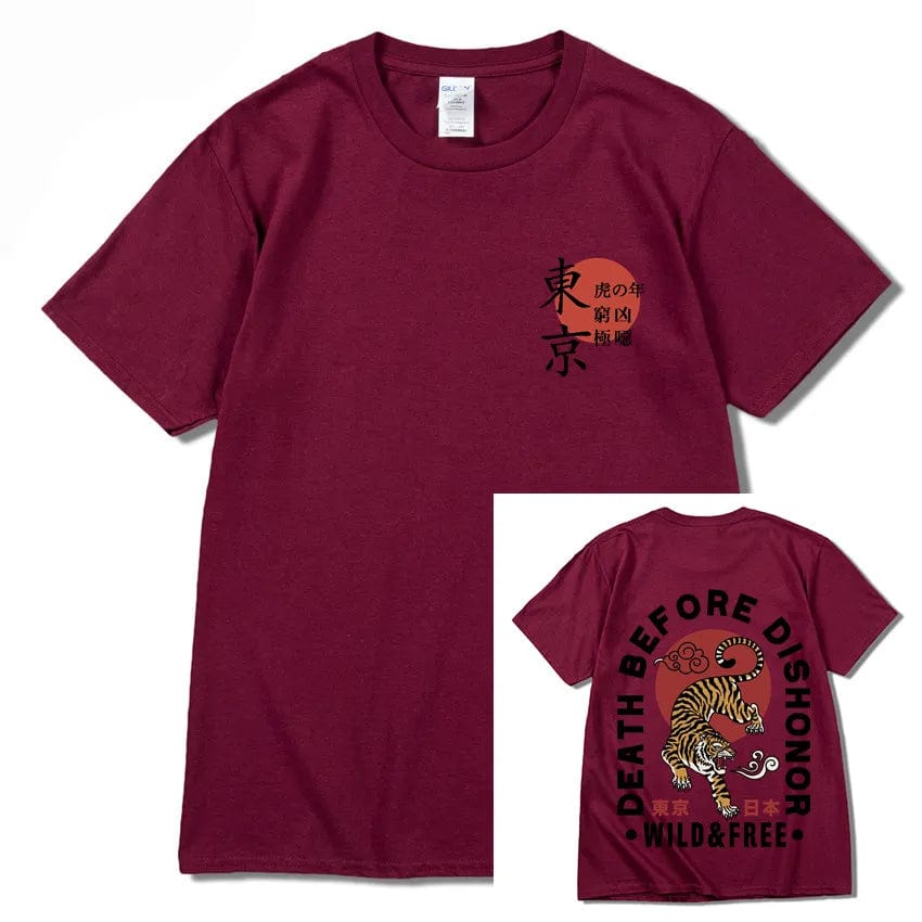 Wine Red / S 2023 Japan Tokyo Harajuku T-Shirt Oversized HipHop Streetwear Anime Tiger Print T Shirt Men Japanese Tshirt Summer Tops Cotton