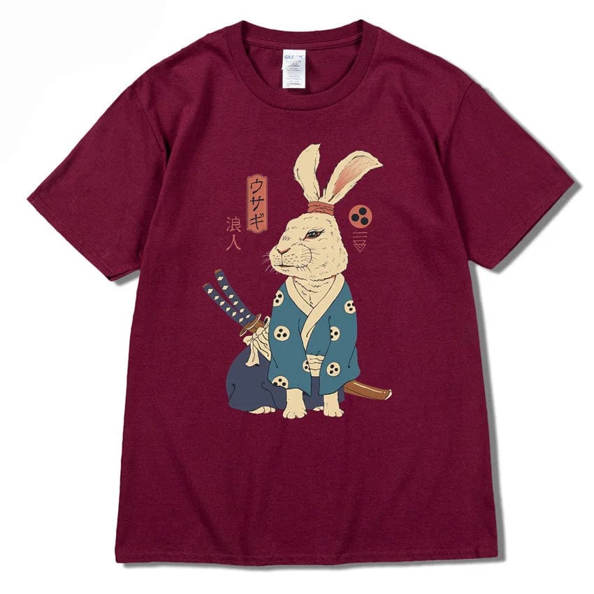 Wine Red / S Summer Loose Men/Women T Shirt Casual Short Sleeve ninja Rabbit Print Anime Tshirt Japanese Summer T-Shirt Tops Tee Swag Shirt