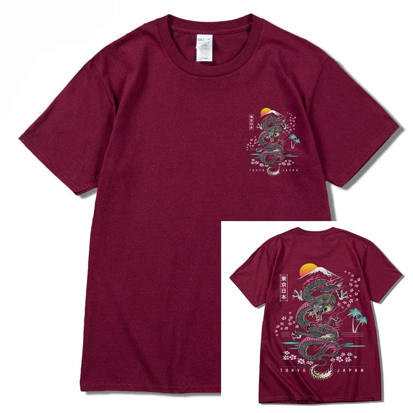 Wine Red / X SMALL Dragon T Shirt Tokyo Japanese Tanjirou Kamado Tee Shirt Men