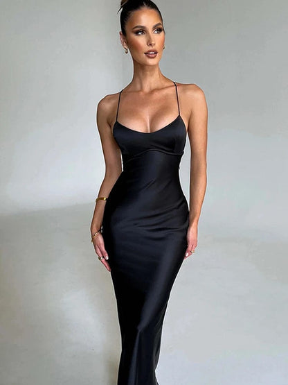 Women's Satin Backless Lace-Up Mermaid Slip Dress: Sexy Sweetheart Neck Slim Bodycon Elegant Silk Gown for Parties