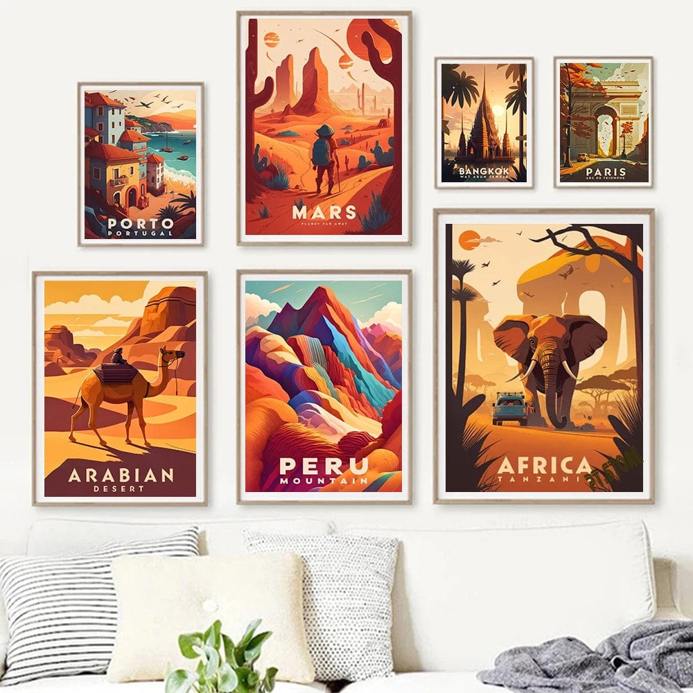 World Travel Locations Canvas Artwork Prints Rome Japan Paris Landmark Landscapes Wall Art