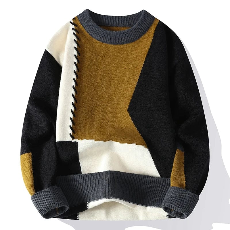 Yellow / Asia M(165cm-50kg) Autumn Winter Warm Mens Sweaters Fashion Turtleneck Patchwork Pullovers New Korean Streetwear Pullover Casual Men Clothing
