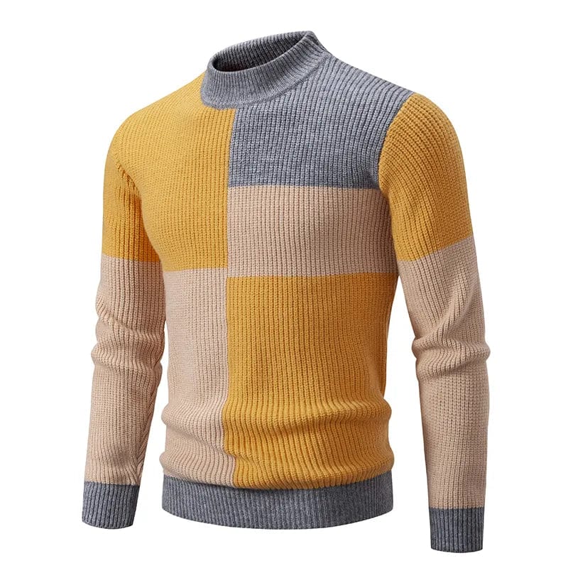 Yellow Khaki / M Men’s Mock Neck Pullovers Youthful Vitality Fashion Patchwork Knitted Sweater Men Slim Casual Pullover Autumn Wintr Knitwear Man