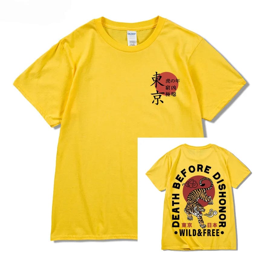 Yellow / S 2023 Japan Tokyo Harajuku T-Shirt Oversized HipHop Streetwear Anime Tiger Print T Shirt Men Japanese Tshirt Summer Tops Cotton