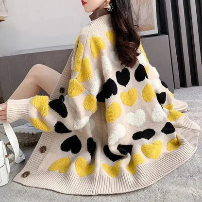 Yellow / S 40-47.5KG Effortless Comfort: Women's Thickened Long Knitted Cardigan - Loose and Lazy Style