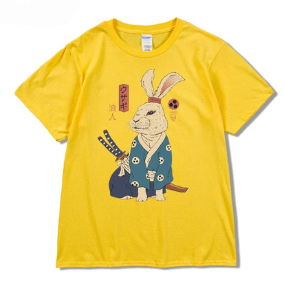 Yellow / S Summer Loose Men/Women T Shirt Casual Short Sleeve ninja Rabbit Print Anime Tshirt Japanese Summer T-Shirt Tops Tee Swag Shirt