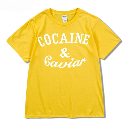 Yellow / S WZZAE 2023 New COCAIN & CAVIAR Men's Short-sleeved Cotton T-shirt Men Bottoming Shirt Solid Color Casual O-Neck Male Tops & Tees