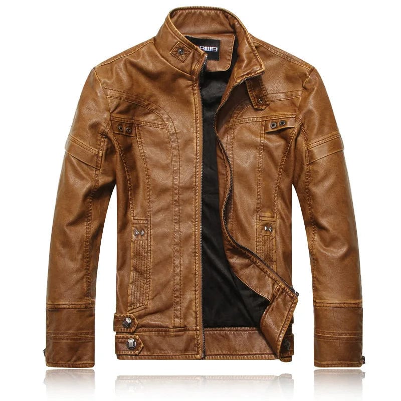 yellowish brown / M Men's PU Jacket Standing Collar Short Bicycle Leather Jacket Paired with High-quality Fashionable Casual Men's Motorcycle Jacket