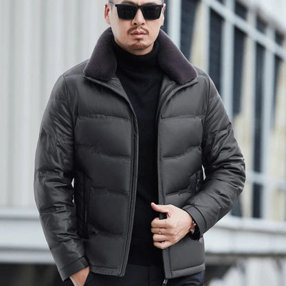 YXL-6627 Men's Winter Genuine Leather Coat New Genuine Leather Down Coat Sheepskin Lamb Collar Thickened Coat