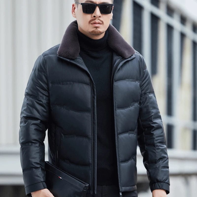 YXL-6627 Men's Winter Genuine Leather Coat New Genuine Leather Down Coat Sheepskin Lamb Collar Thickened Coat