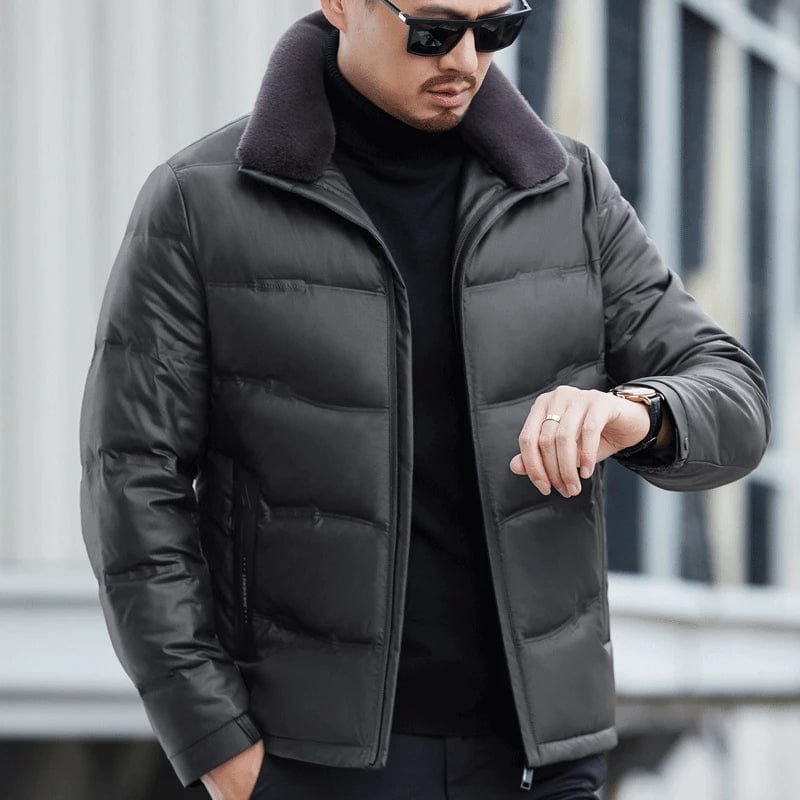 YXL-6627 Men's Winter Genuine Leather Coat New Genuine Leather Down Coat Sheepskin Lamb Collar Thickened Coat