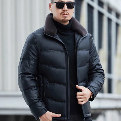 YXL-6627 Men's Winter Genuine Leather Coat New Genuine Leather Down Coat Sheepskin Lamb Collar Thickened Coat