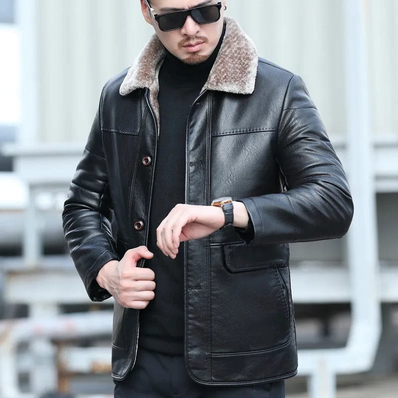 YXL-838 Natural Leather Men's Autumn and Winter Sheepskin Casual Lapel Mid Length Business Leather Down Jacket Plus Size