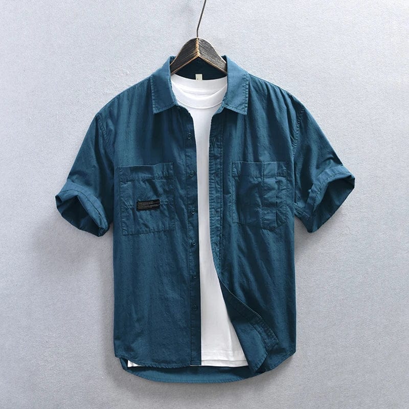 Z825 Blue / XXXL Multi-pocket Safari Style Shirt for Men Casual Turn-down Collar Tops Man Summer New Fashion Loose Button Up Shirts M-4XL